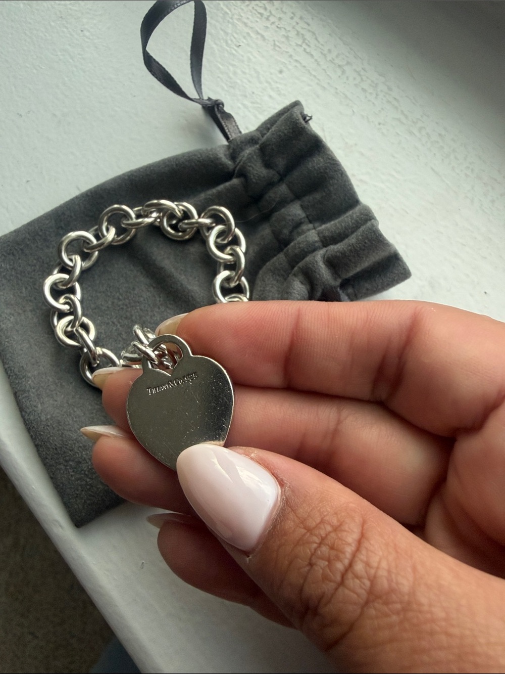 Tiffany & Co. Sterling Silver Link Bracelet with Heart Tag - Silver